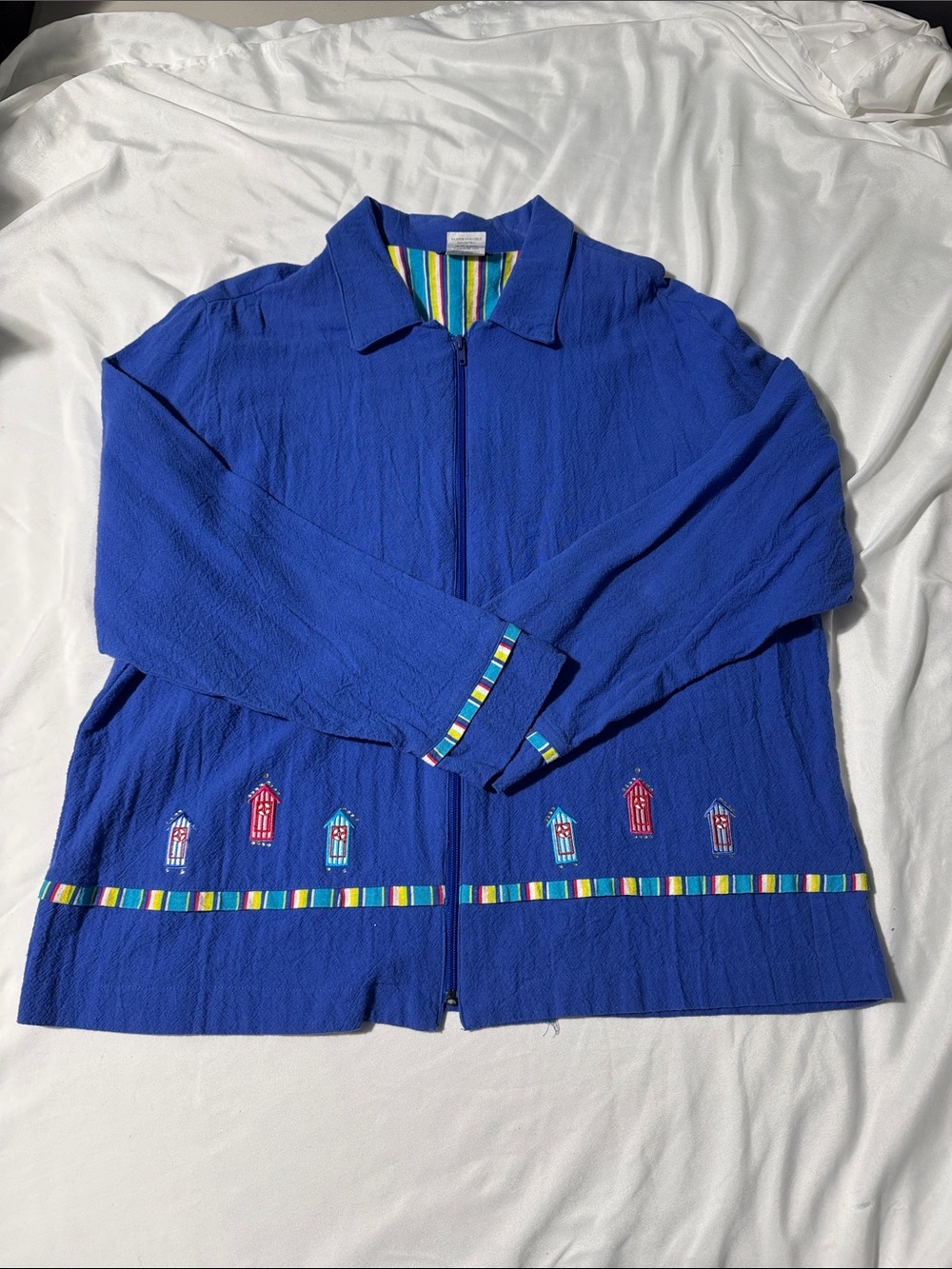 Vintage Gepetto Embroidered Resort Jacket – Royal Blue – Women’s XL Vacation